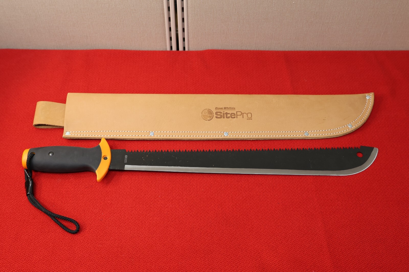 24 inch long Fiskars Survival Camping Knife with Dave White’s Leather scabbard