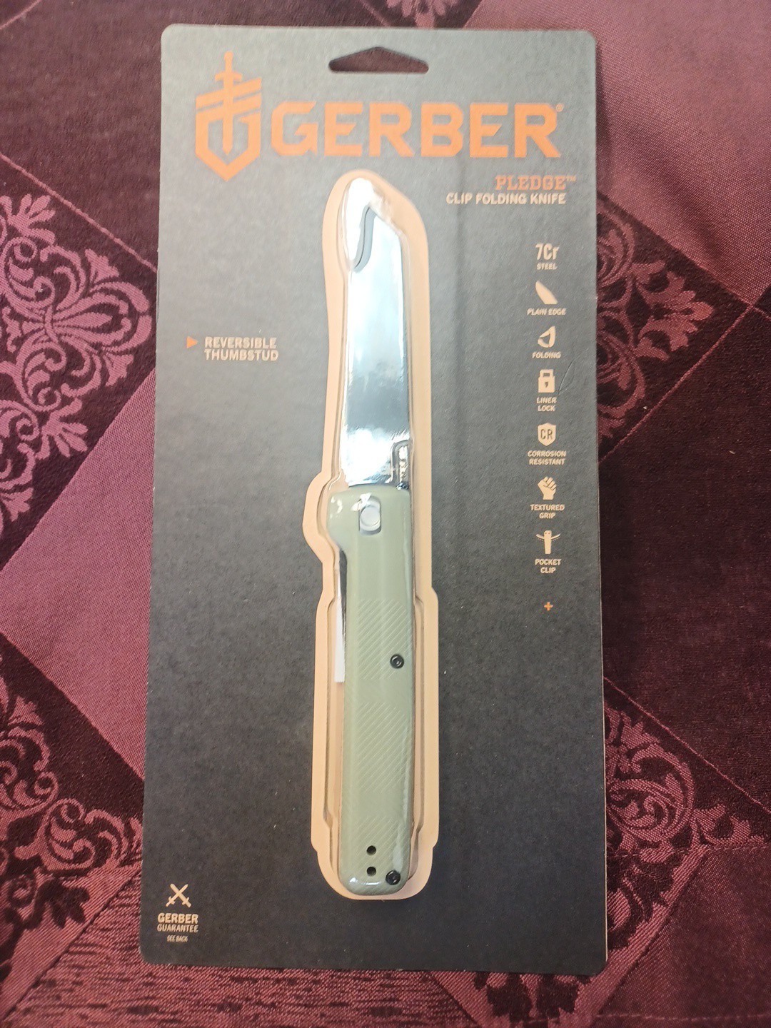 Gerber Pledge Clip Folding Knife – Green Handle & Black Oxide Coated Blade NEW!