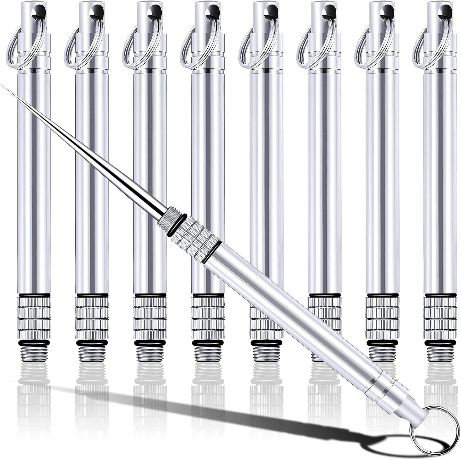 Metal Titanium Toothpicks, 8Pcs Silver Reusable Keychain Telescopic Toothpick
