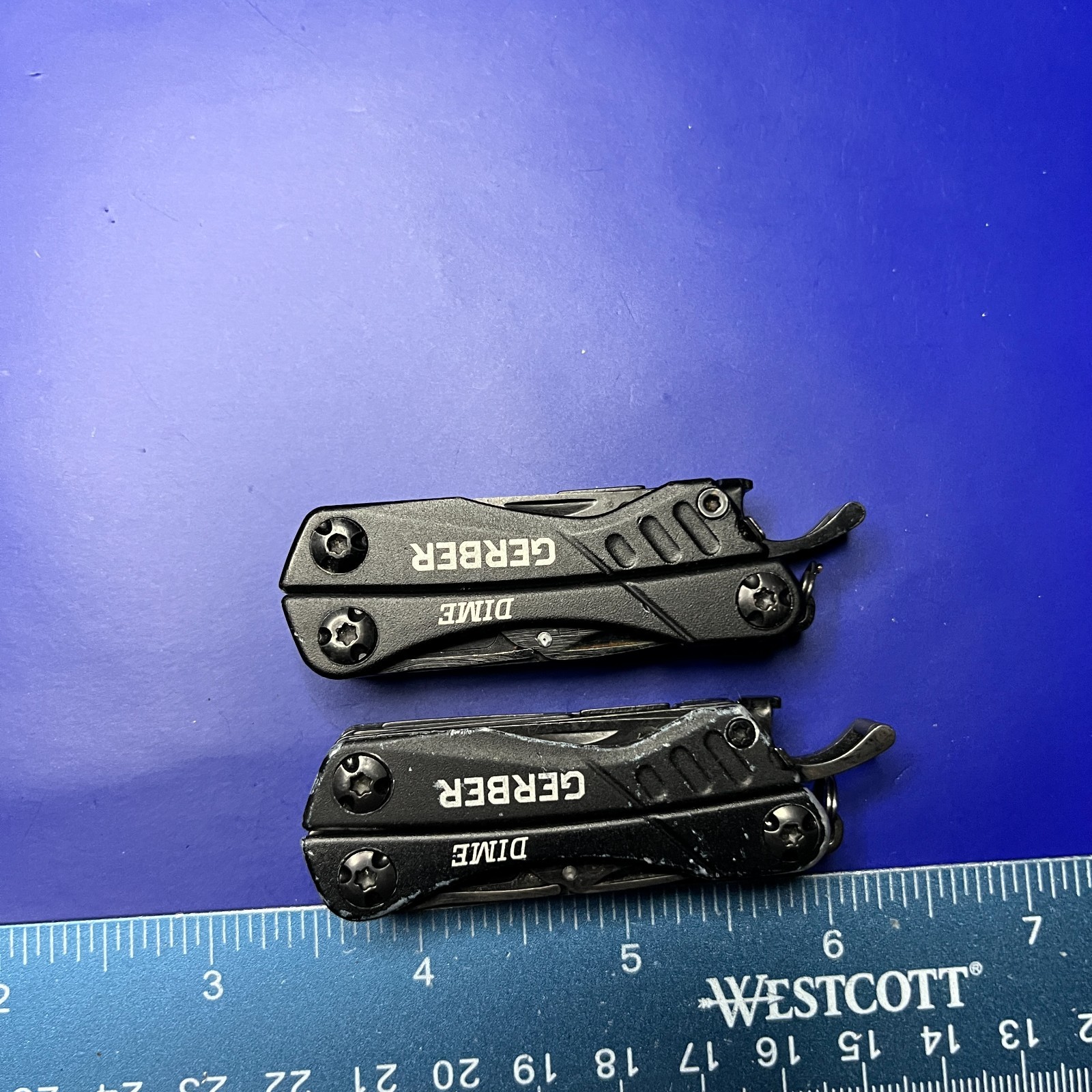 Lot of 2 Gerber Dime Multi-Tools Small Keychain Pliers Knife File Scissors
