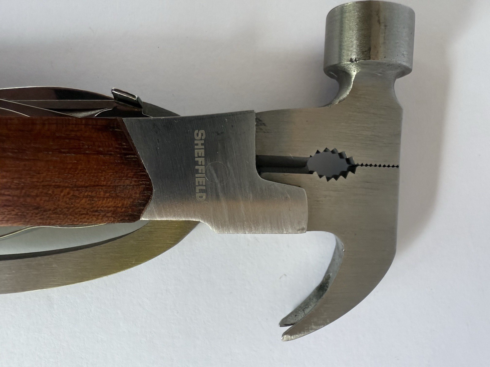 SHEFFIELD TOOLS, Hammer-Multi-tool. 14-in-1. Stainless & Wood. Nice.