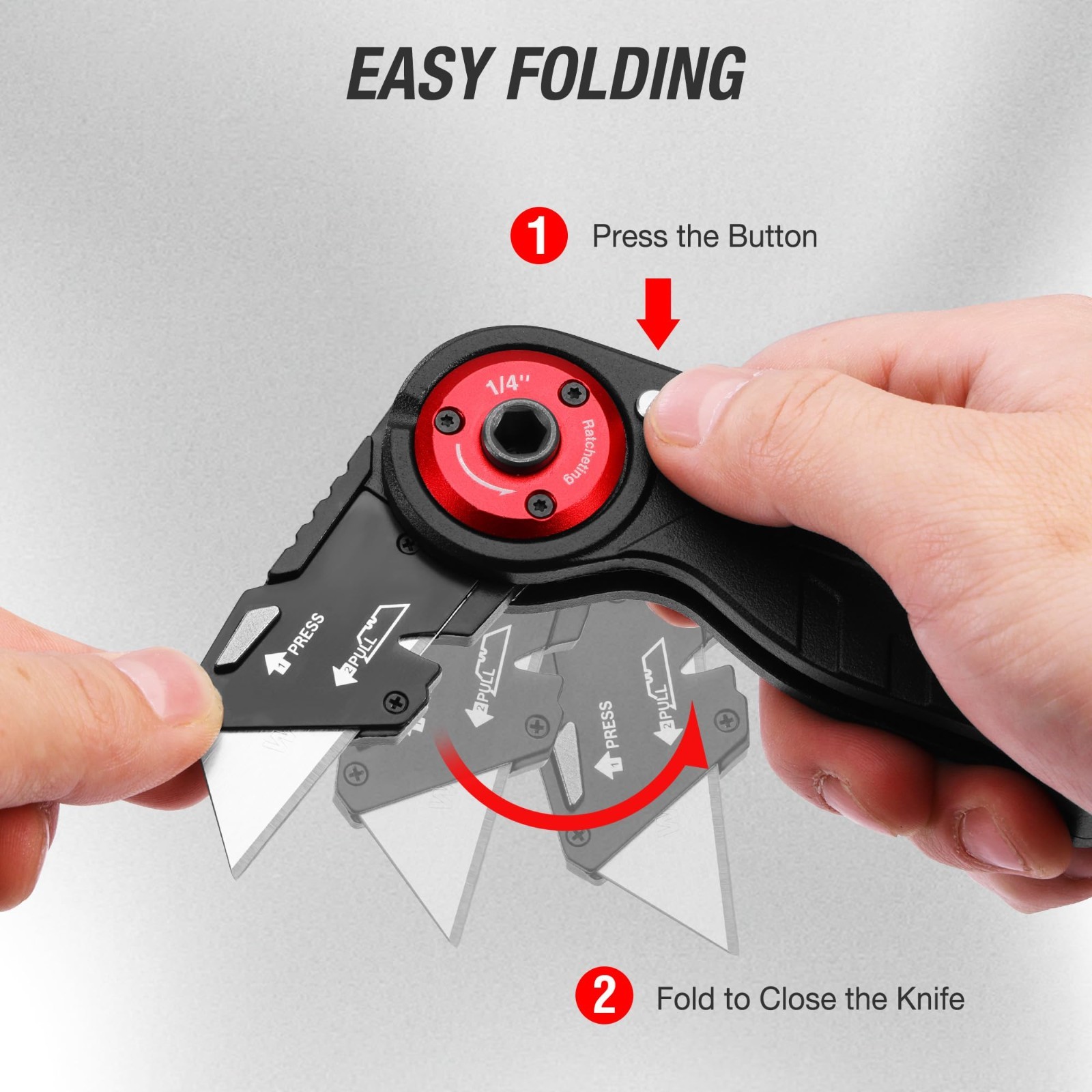 2-in-1 Folding Utility Knife & Ratcheting Screwdriver, Heavy Duty EDC Tool, Quic
