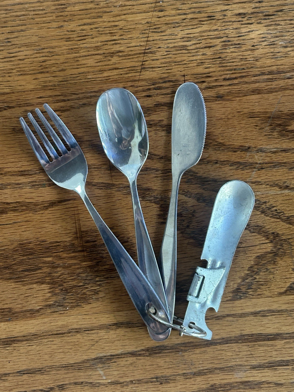 Hiking Utensil Set Fork Spoon Knife Can Opener Cutlery On Ring Combo Camping Out