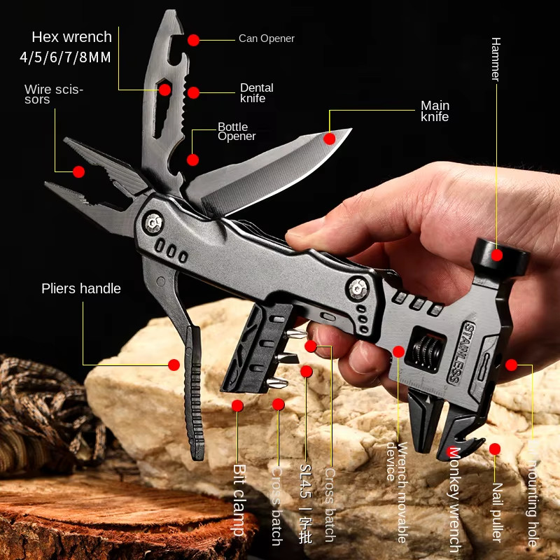 Multifunctional Pliers Stainless Steel Claw Hammer Tool with Nylon Sheath for Ou