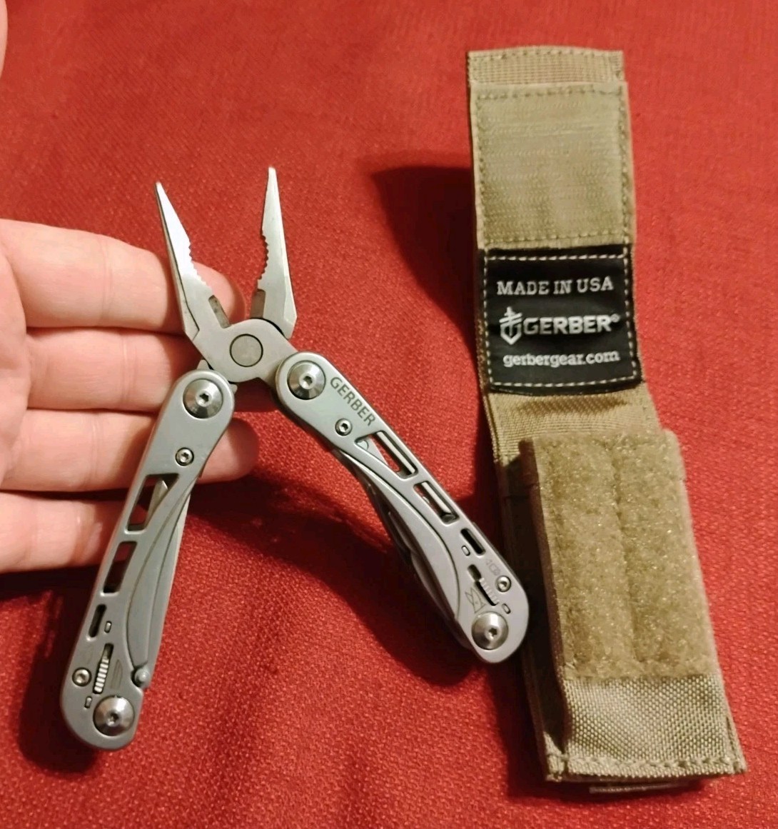 Gerber multitool pliers & tan military USA sheath molle adjustable works good VG