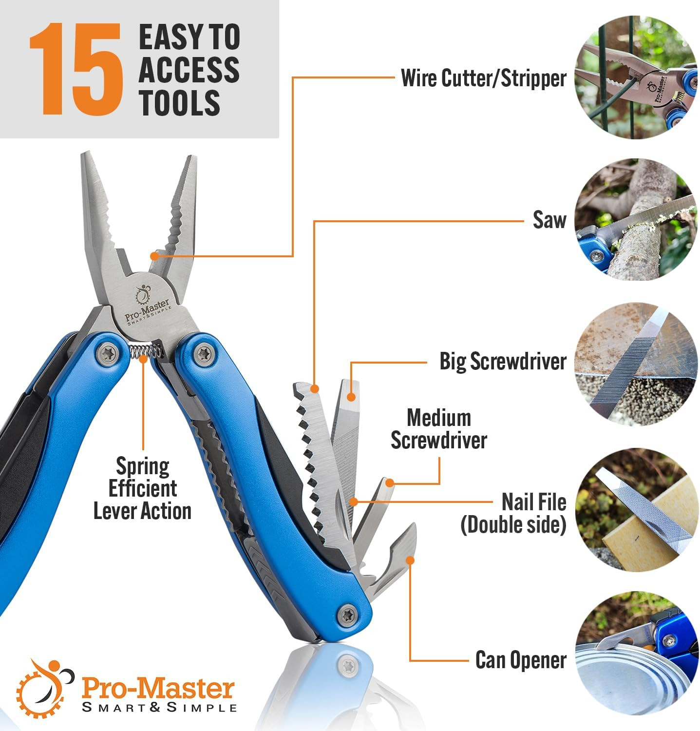 15-In-1 Multitool with Safety Locking, Stainless Steel Pocket Knife & Pliers, Co