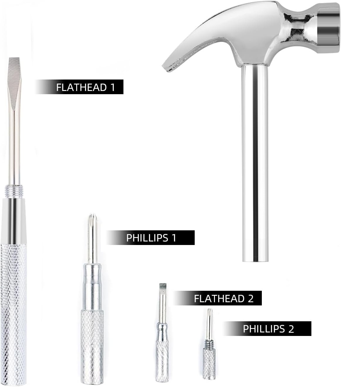 Mini Metal Hammer 6 in 1 with Slotted/Flat Head Phillips Screwdriver Claw Ham…