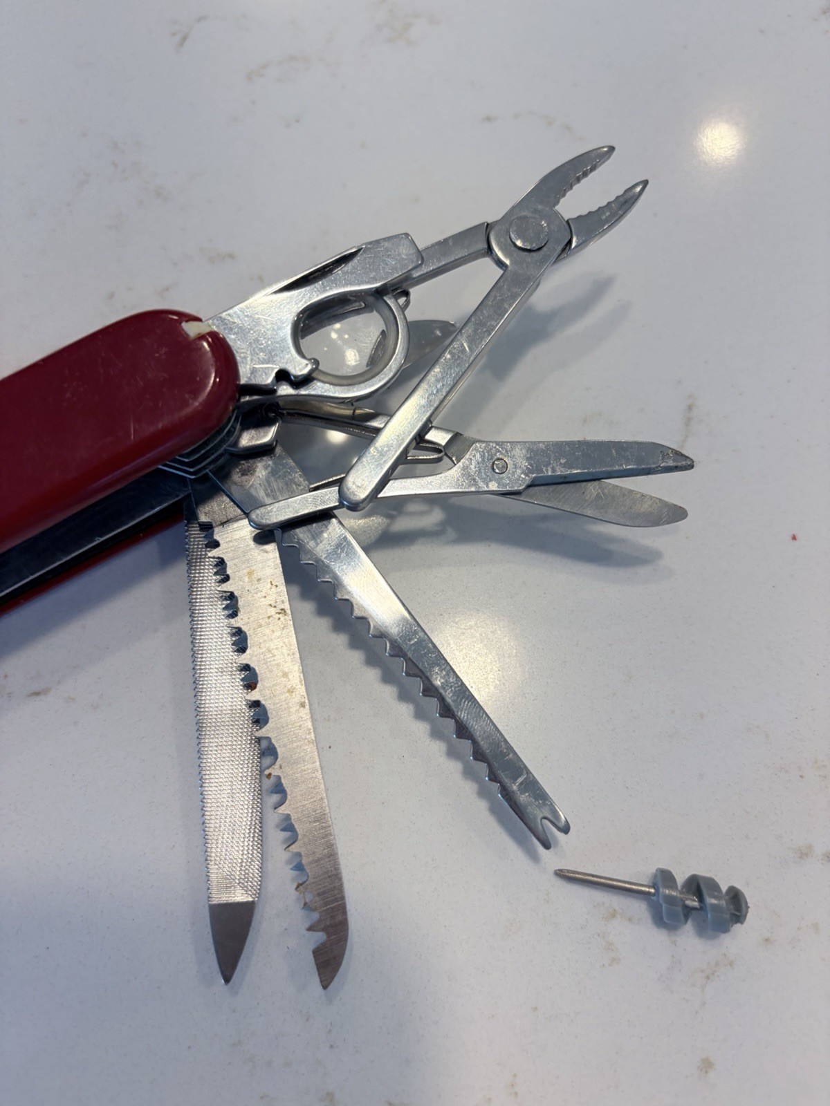Red Vintage Swiss-Style Multi-Tool Pocket Knife, Scissors, Corkscrew, Nail File