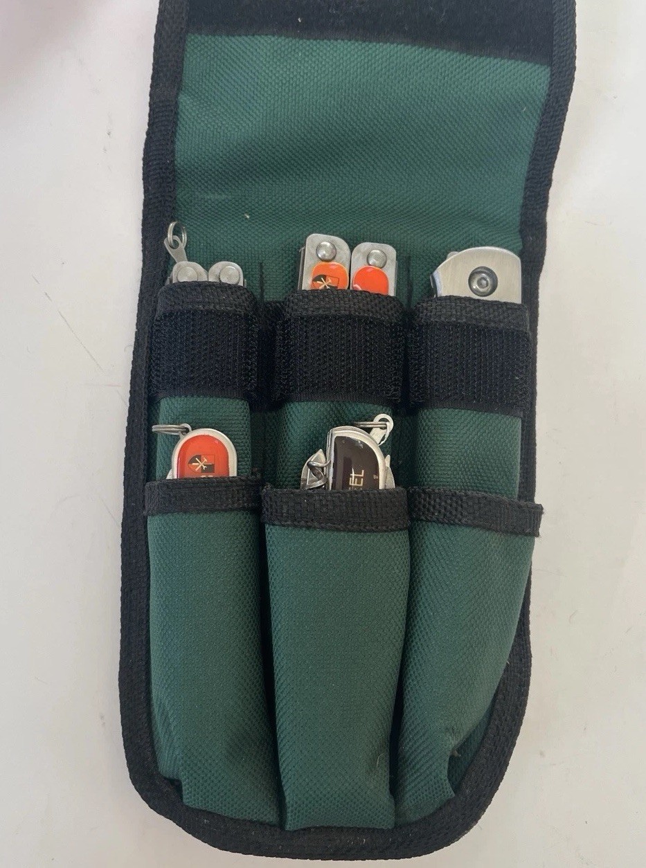 Sheffield Knife & Multi Tool Lot Of 5 With Pouch ~ Red Handle