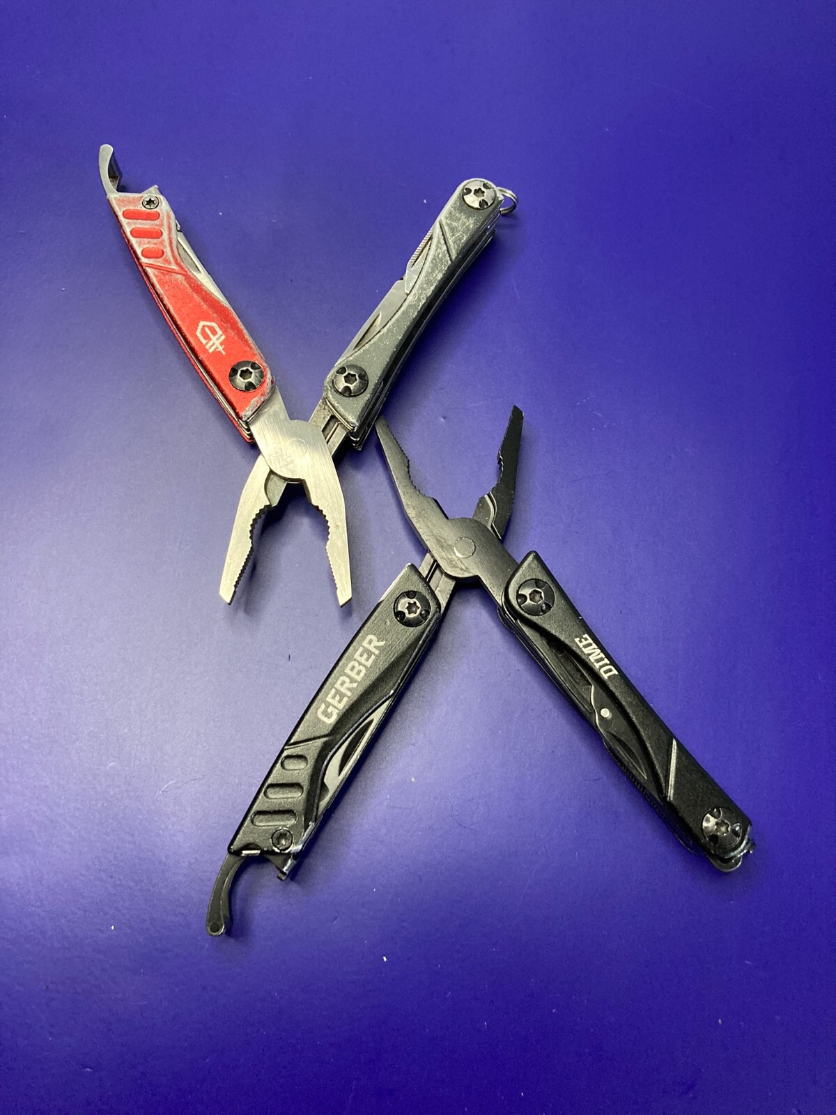 Lot of 2 Gerber Dime Multi-Tools Small Keychain Pliers Knife File Scissors