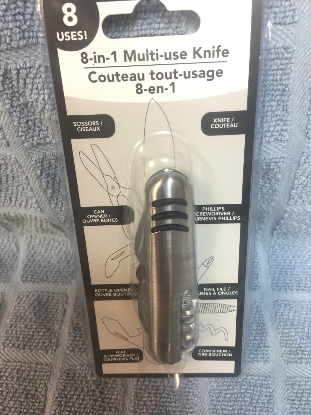 NIP 8 In 1 Multi Use Pocket Knife Great For Outdoors-Camping, Fishing, Etc.