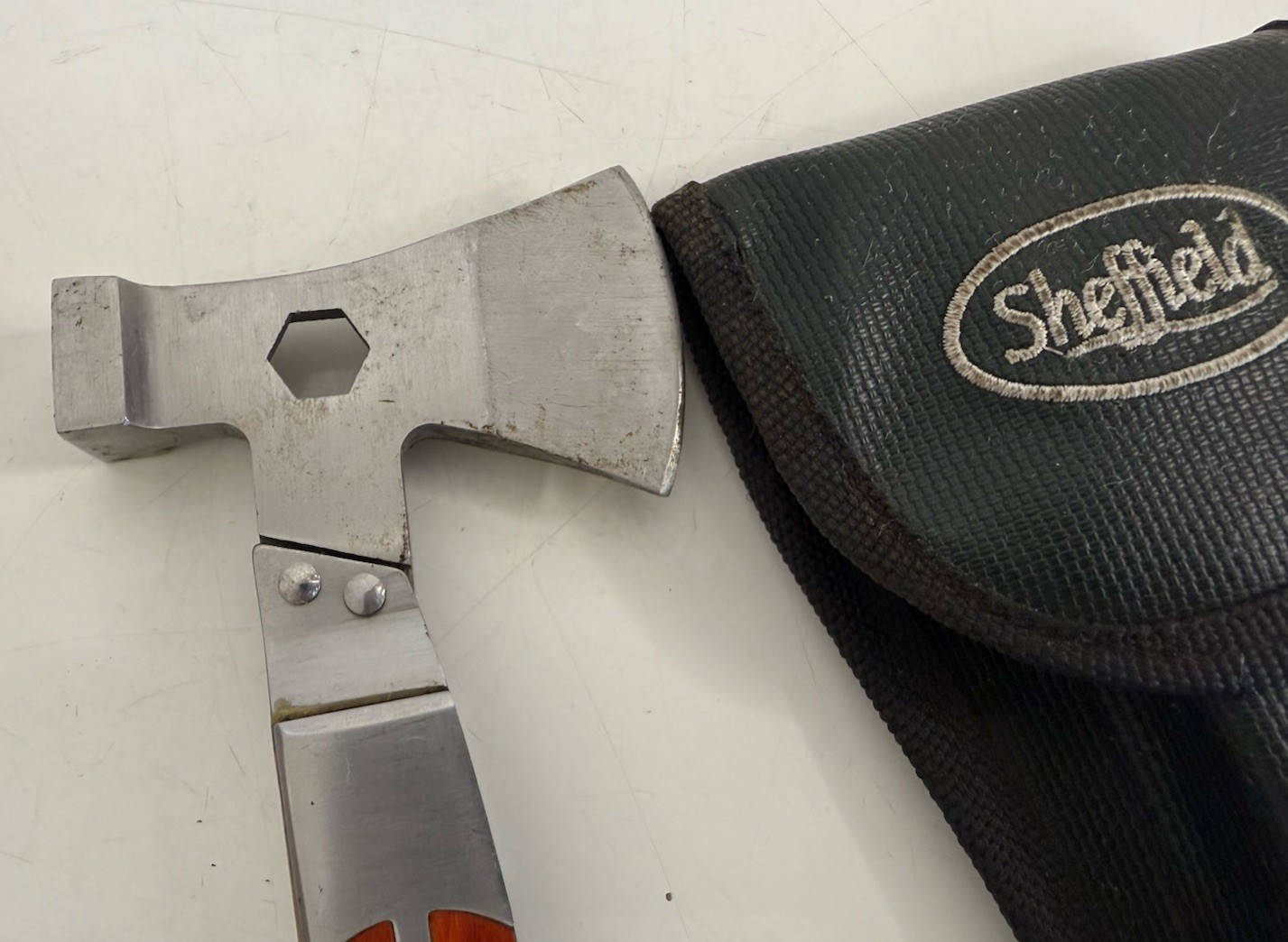 Sheffield Multi Tool Hatchet Axe Folding Knife Saw Blade Stainless w/Sleeve