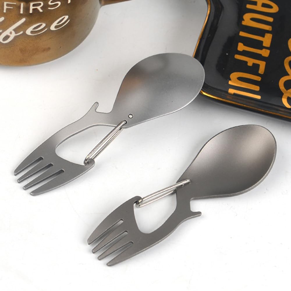 Utility Tactical Spoon Fork Carabiner Bottle Opener,Stainless Steel Lightweig…