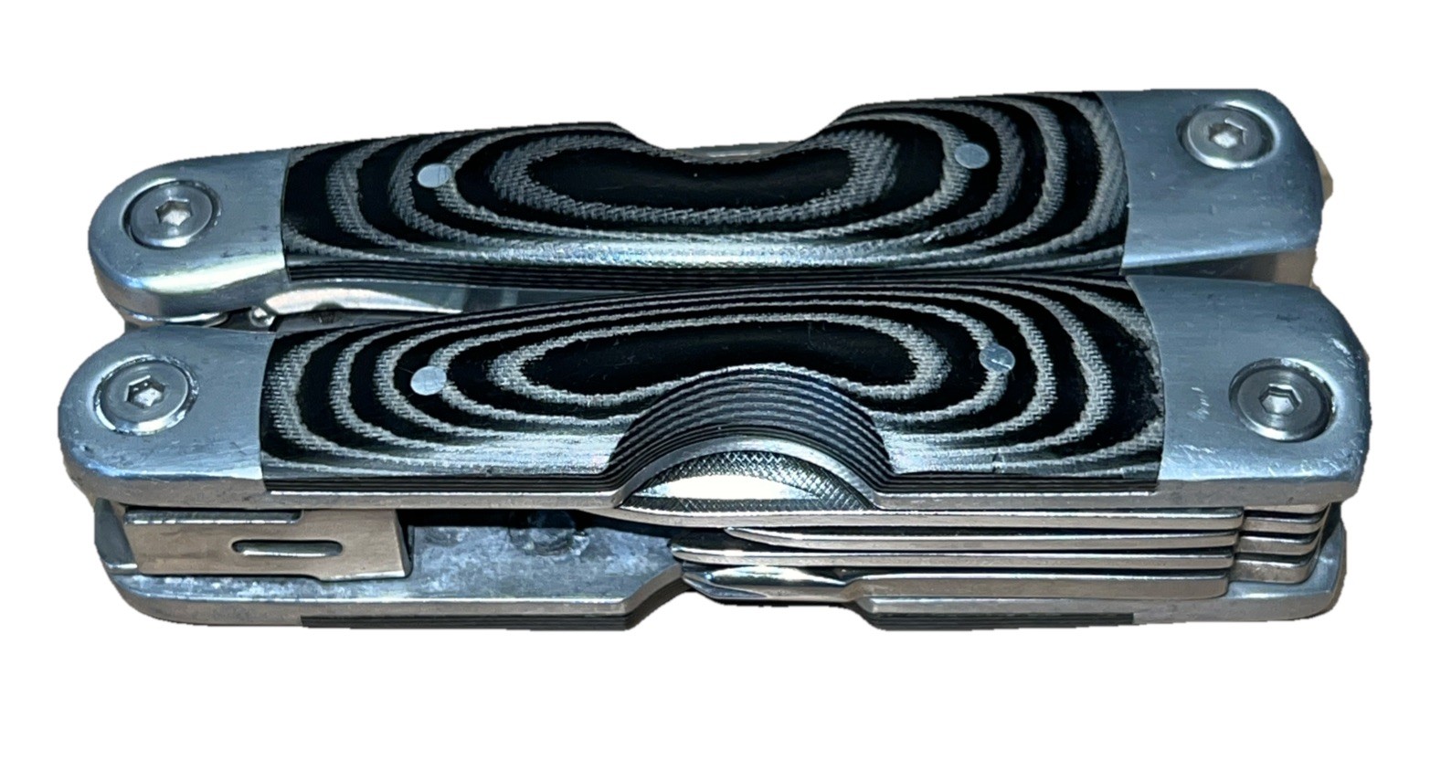 Grand Way Multi-Tool 9-Function Stainless Steel #2CR Black Swirl 6”