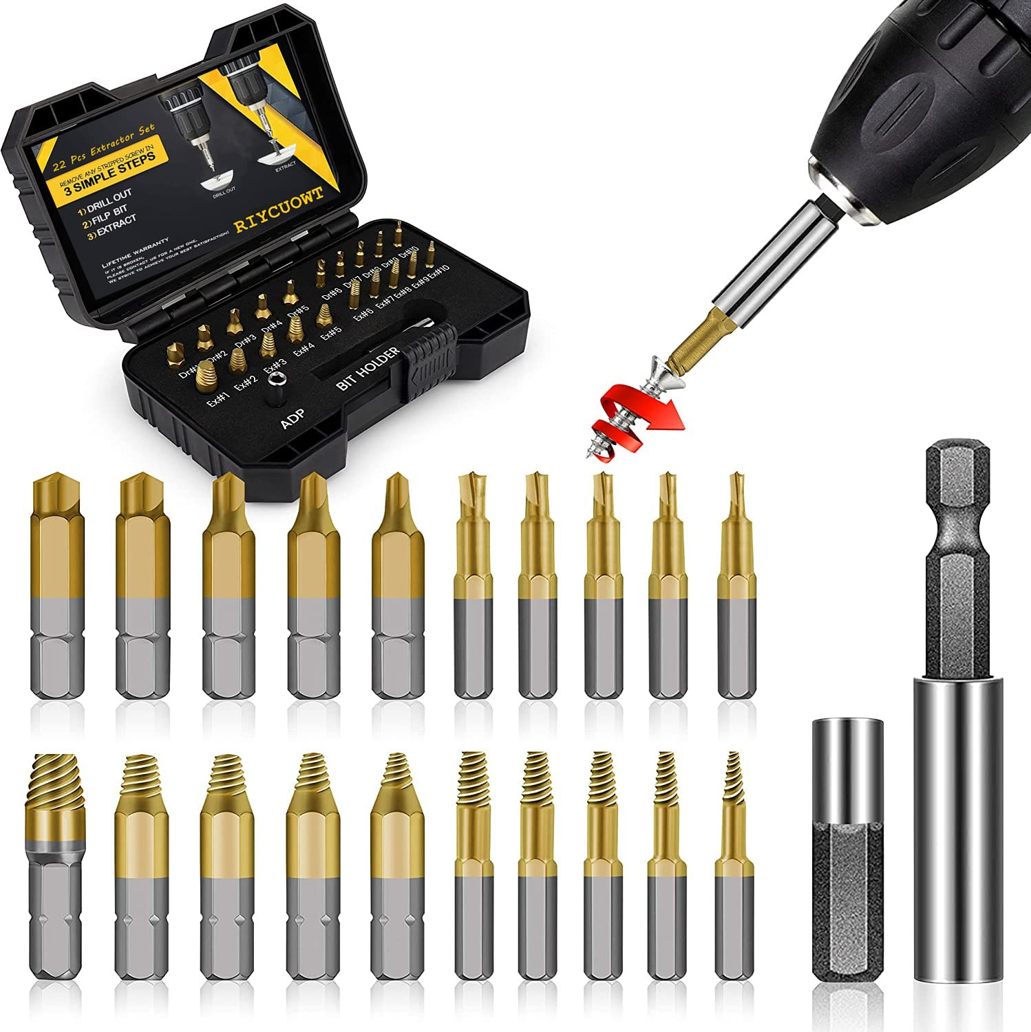 Gifts for Men, 22Pcs Titanium Damaged Screw Extractor Set – Remover for Stripped