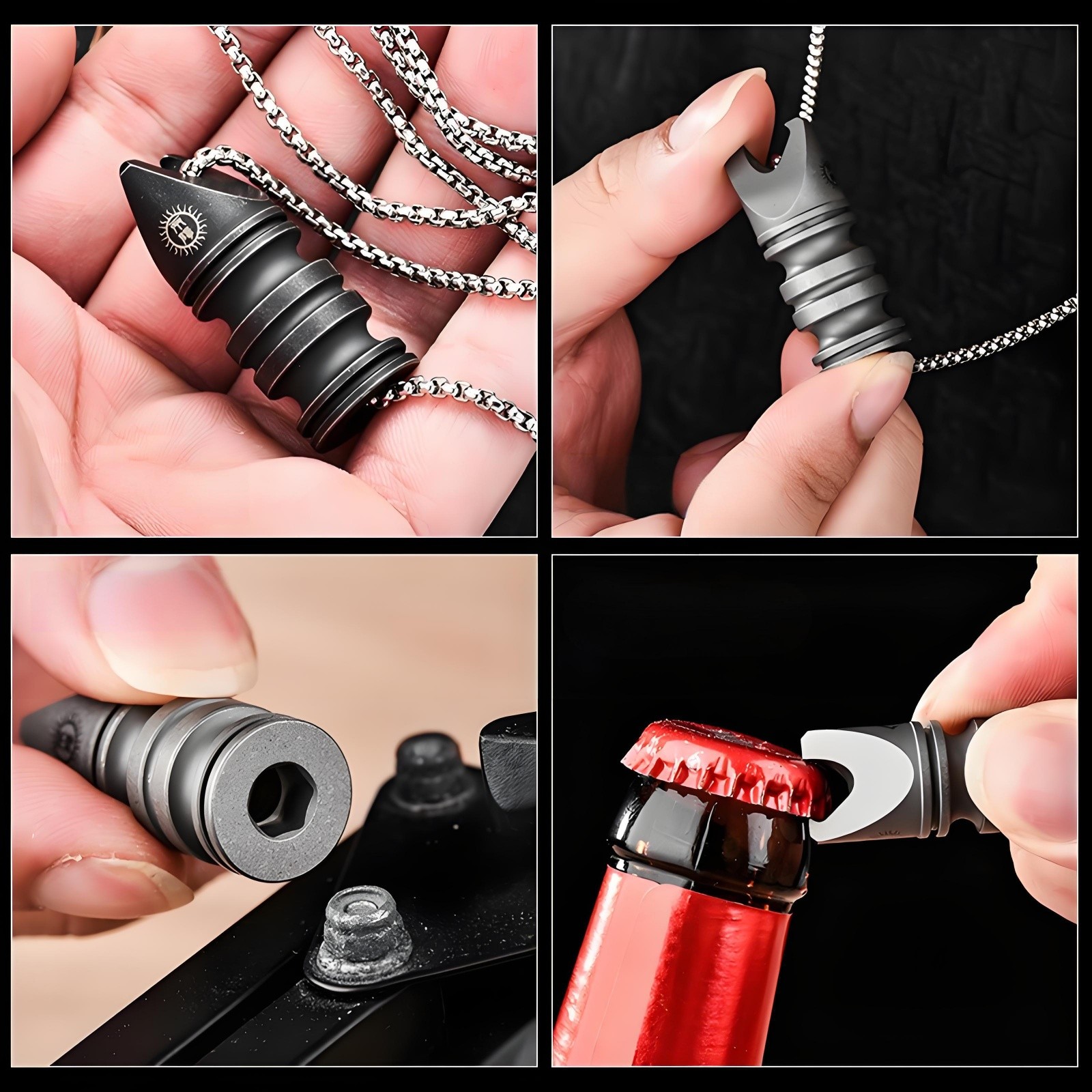 Titanium Alloy EDC Pendant Multi-Tool Bottle Opener 5mm Hex Wrench Keychain