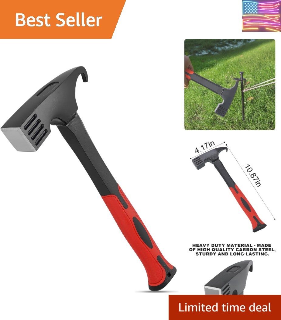 OutdoorPro Camping Hammer with Tent Stake Remover – 10.8″ Heavy Duty Multifun…