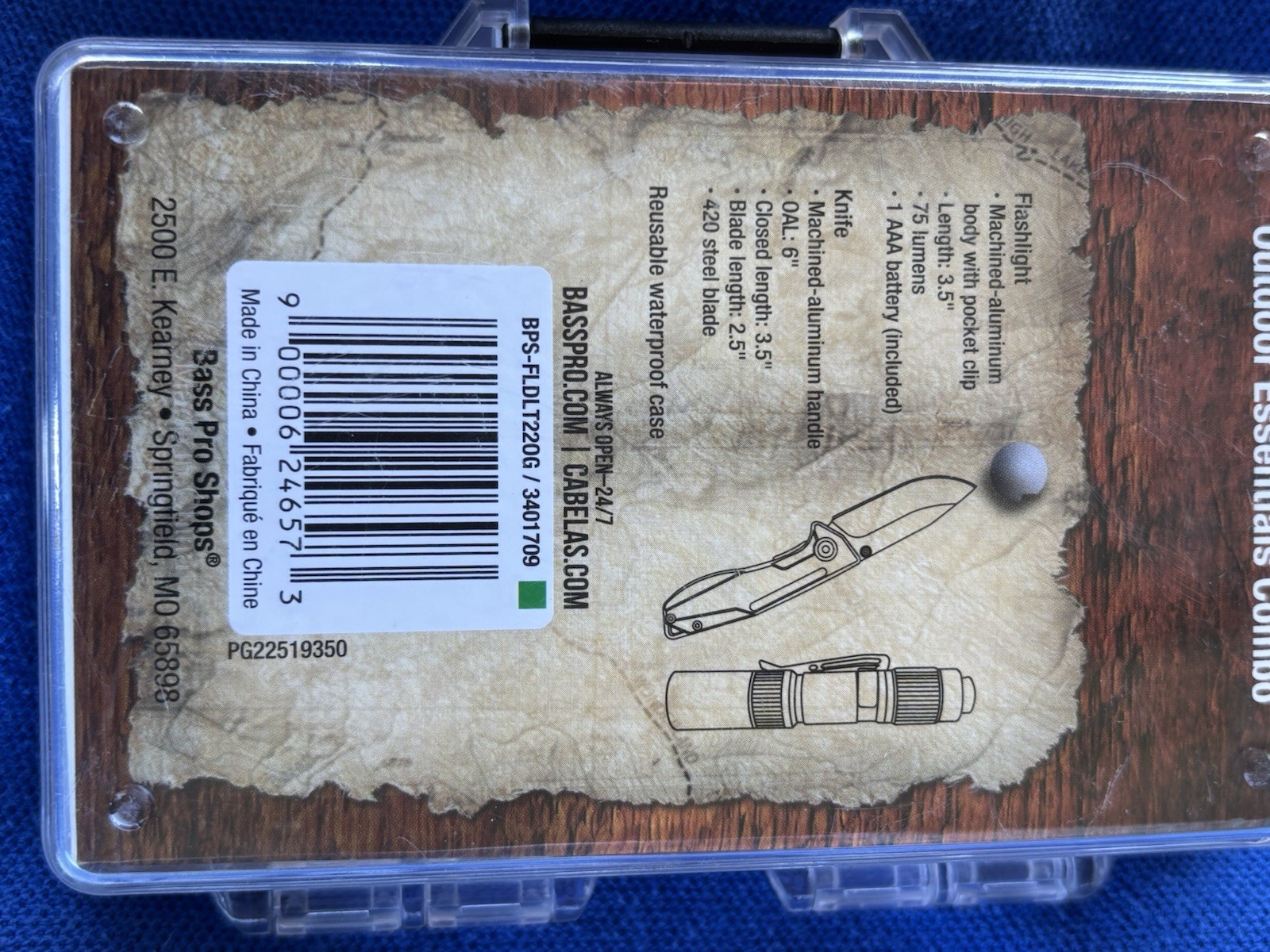 Bass Pro Shop Outdoor Essentials Knife/FlashLight Combo Set NEW