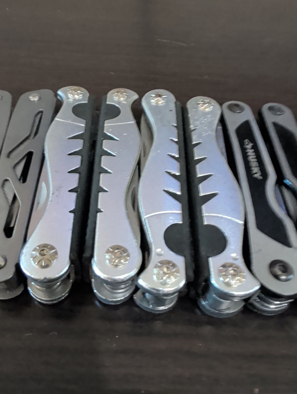Lot of 5 Multi Tools Husky Stainless Pliers Knife Saw File Screwdrivers