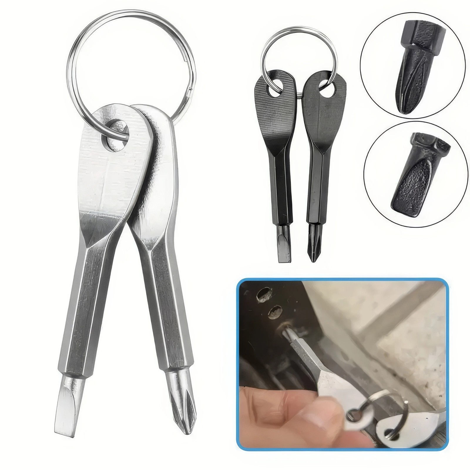 2PCS Keychain Screwdriver Multi Tool Portable Repair Kit Camping EDC