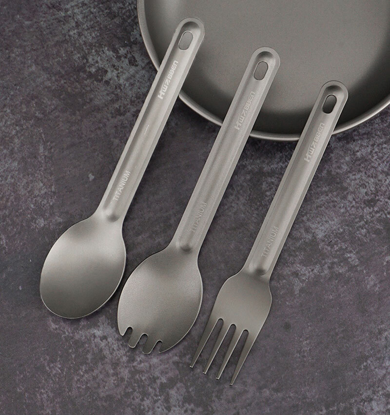 Titanium 3 Fork Spoon Sets Outdoor Camping Tableware Portable Salad SpoonEDCTool