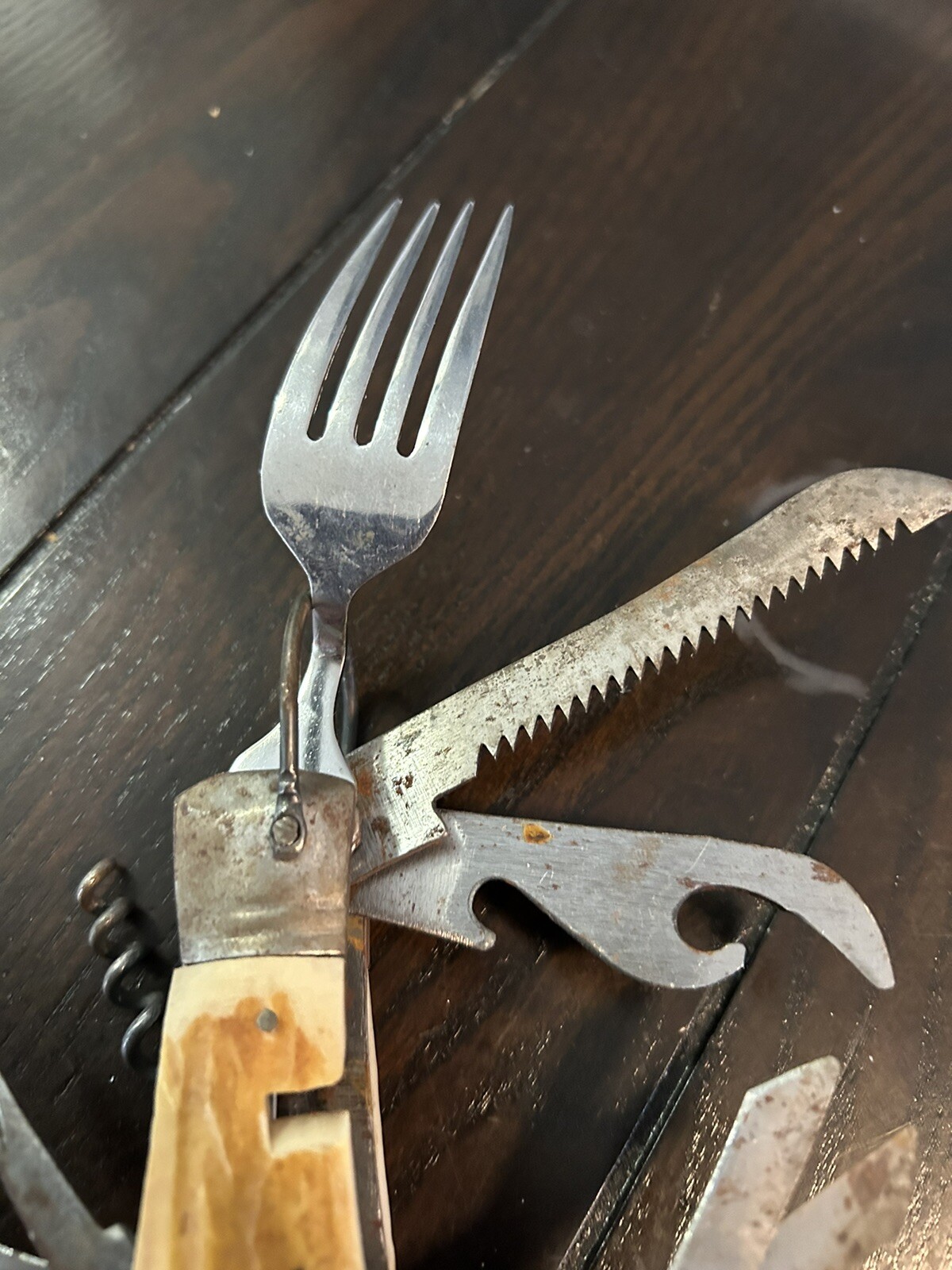 Vintage Pocket Knife 11 Multi Tool Hobo-Camping With Bone Handle