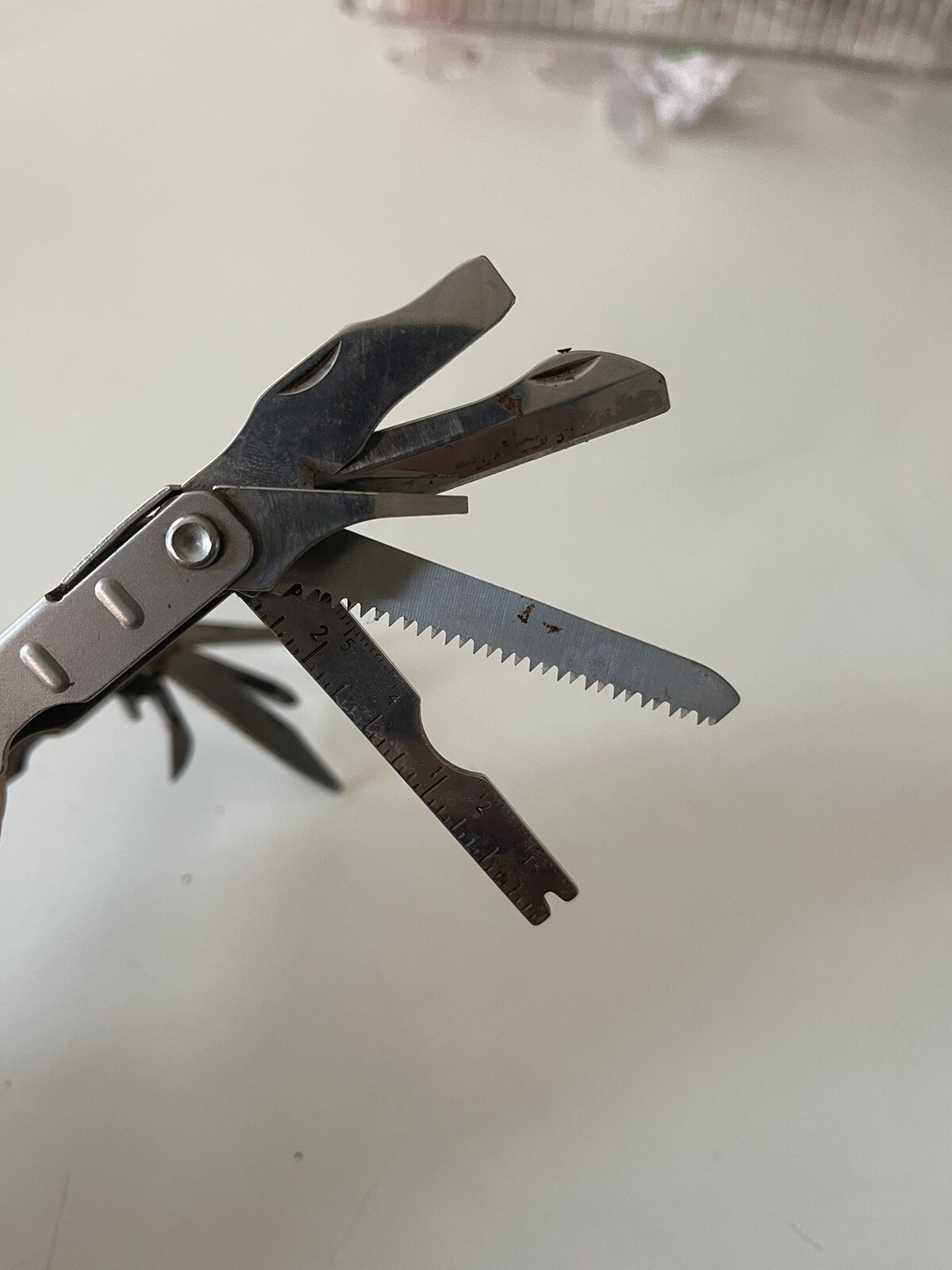 Vtg USA Shrade Tough Multi Tool & Leather Sheath Fisherman Utility Pocket Knife