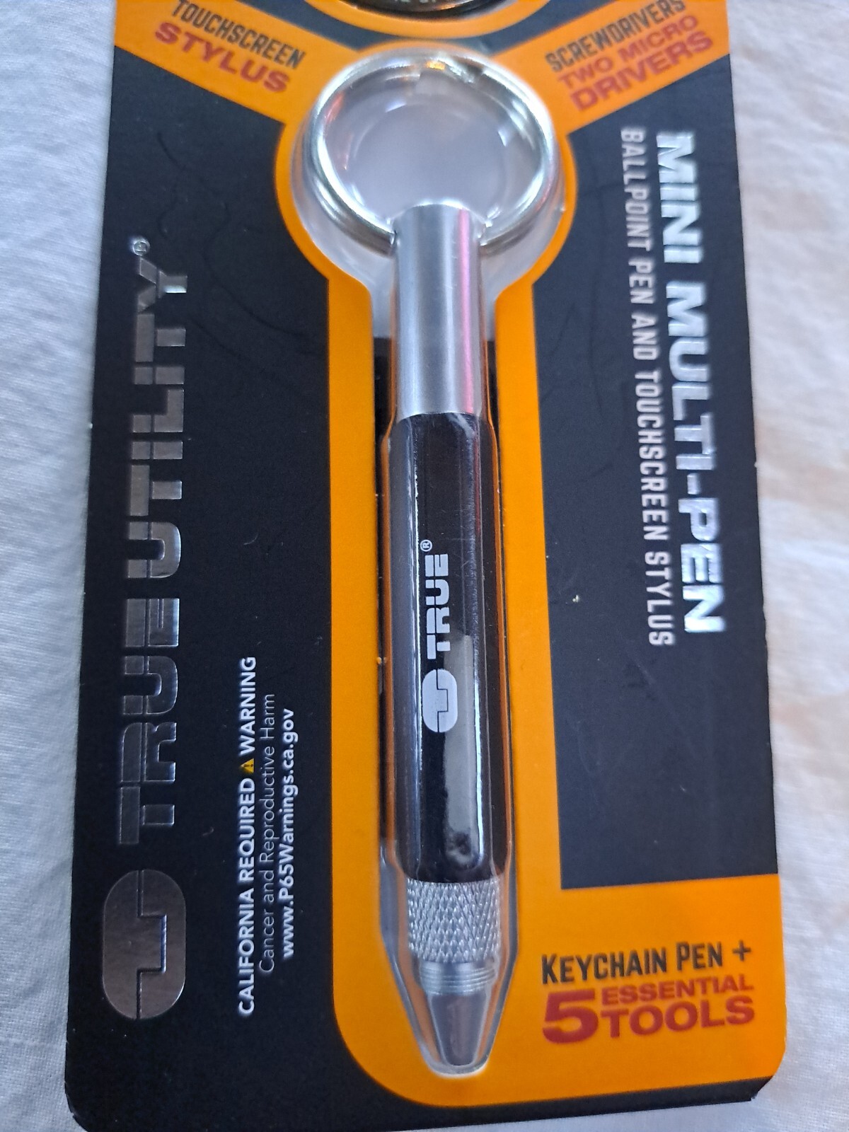 True Utility Aluminum Key Chain Ballpoint Pen, Stylus, Multi-Tool