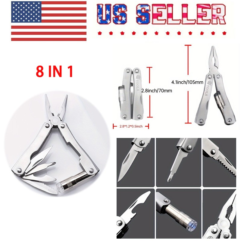 8 in 1 Multitool Stainless Steel Multi Tool Pocket Knife Plier Tool NEW