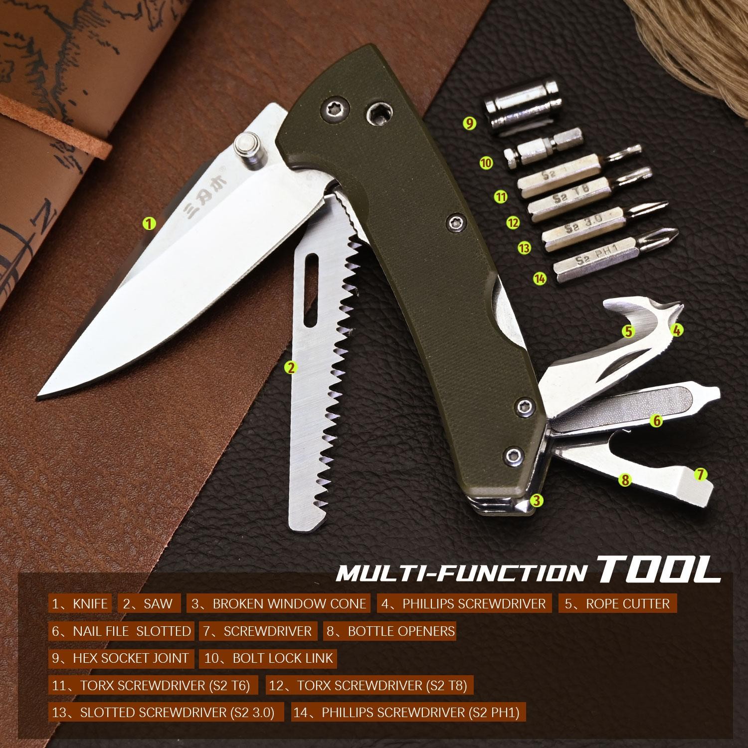 Sanrenmu 7106 Multi-function Folding Knife Camping Hiking Repairs Edc Tool