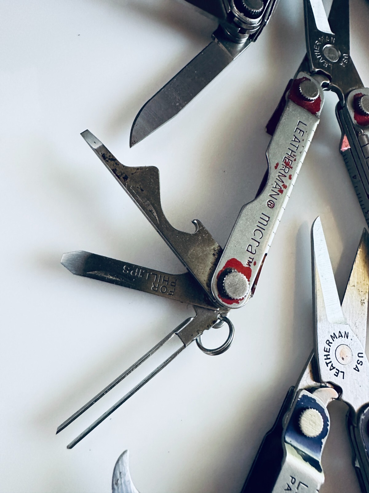 3 Vintage Leatherman Micra Red Blue Black Multi Tool Knife