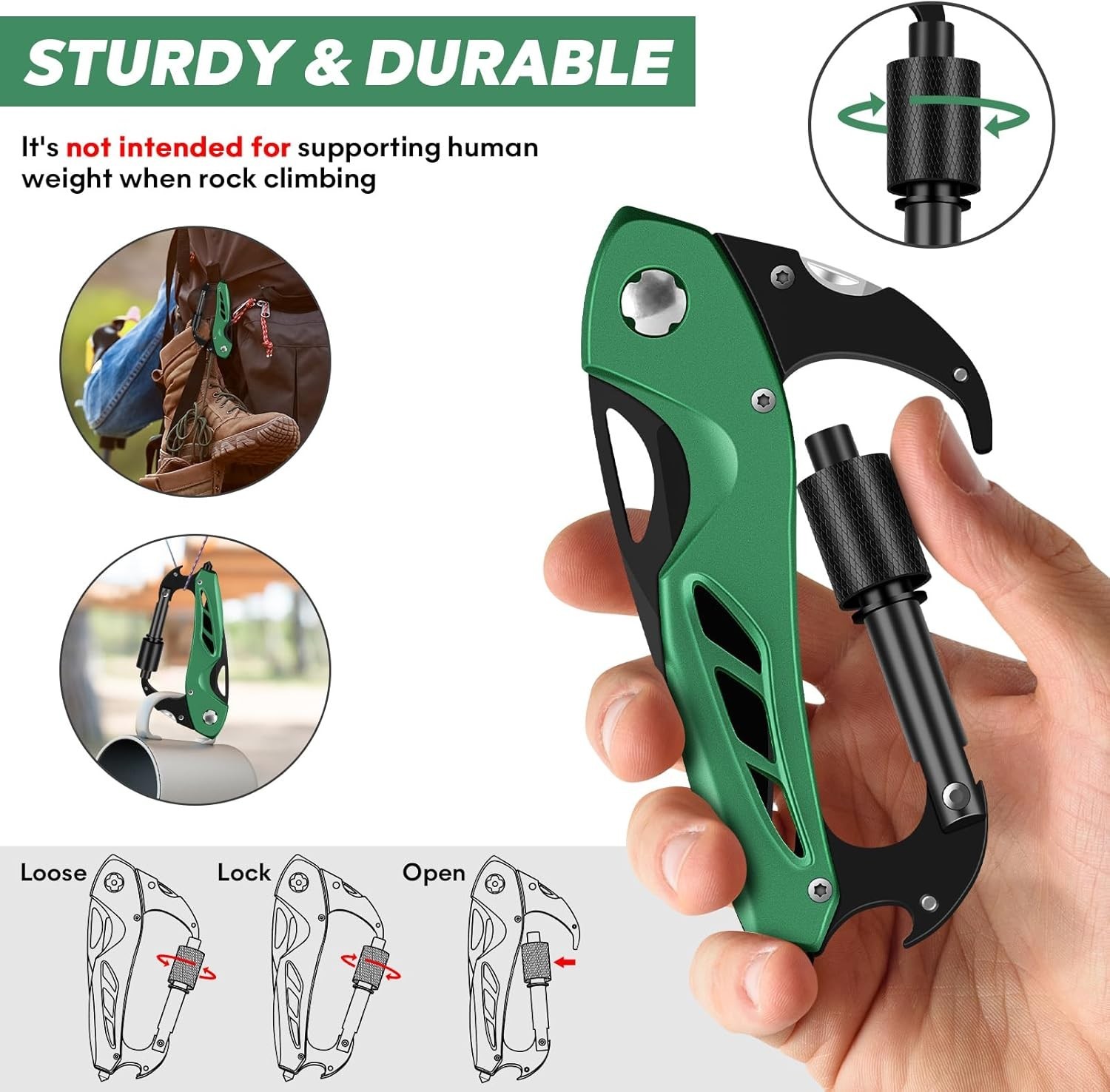 Multitool Carabiner W/ Pocket Knife Survival Gear Camping Hiking，EDC Carabiners