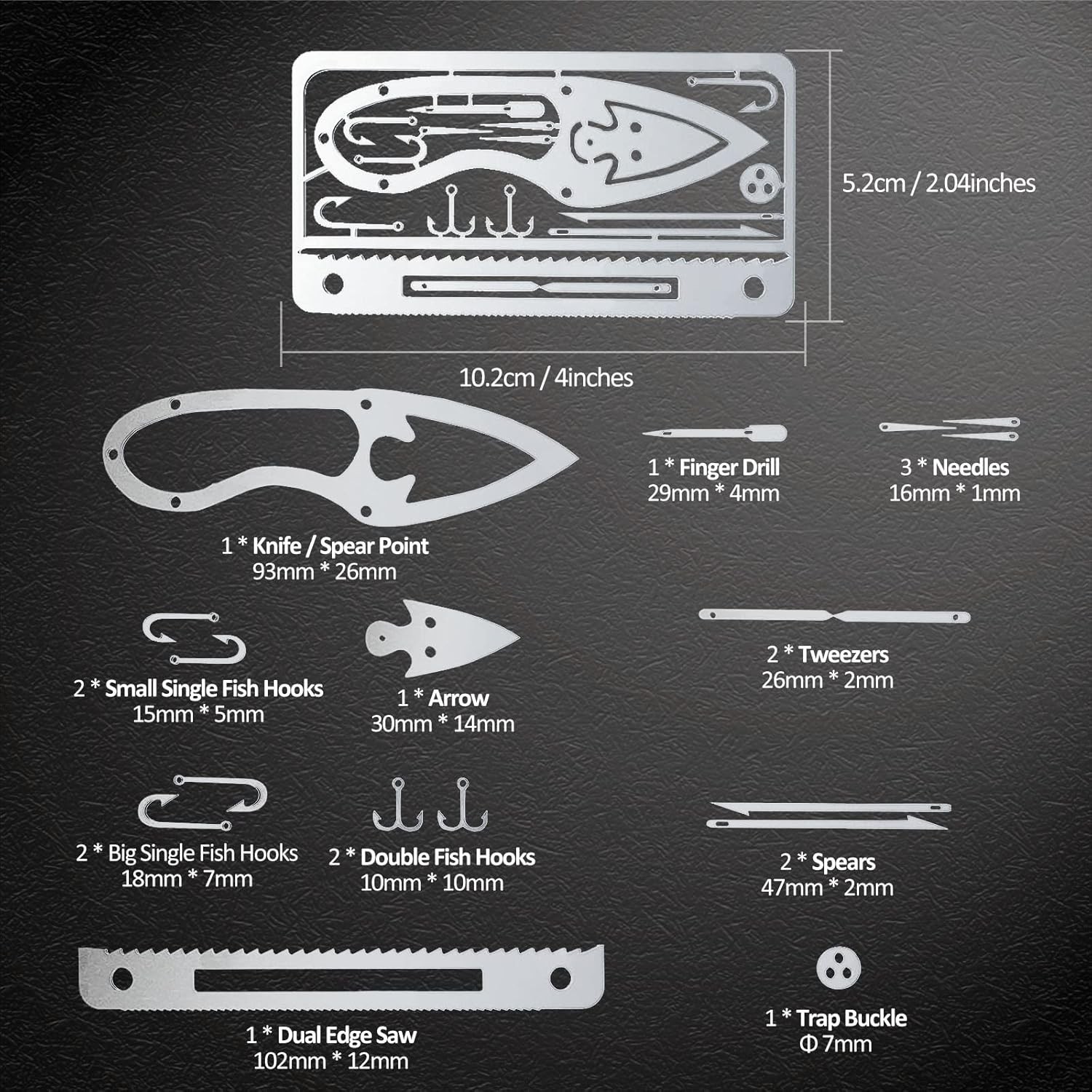 Hukado 7PCS Survival Card Multitool Camping Kit with Fishing Line Gear, Multipur