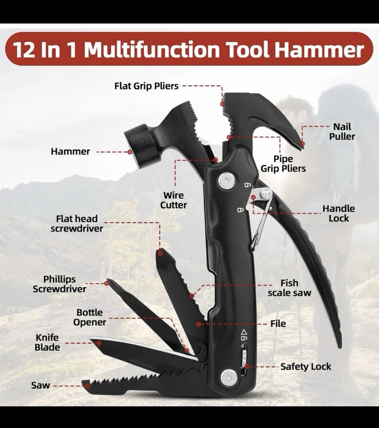 Hammer Multi Tool Camping Accessories Survival Gear Multi Tools With Nylon Case
