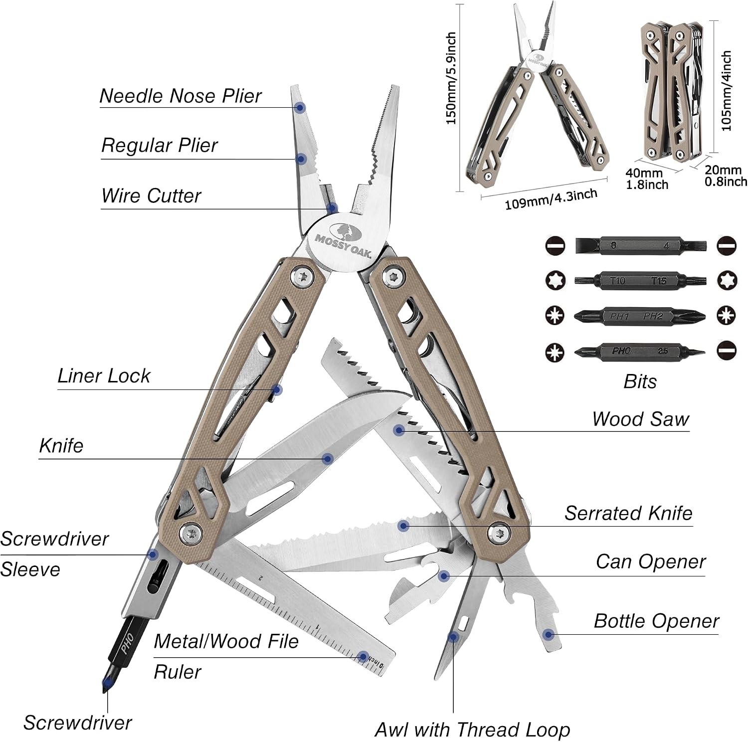 All-in-One 22-in-1 Multitool with Desert Steel Handle for Outdoor Excursions