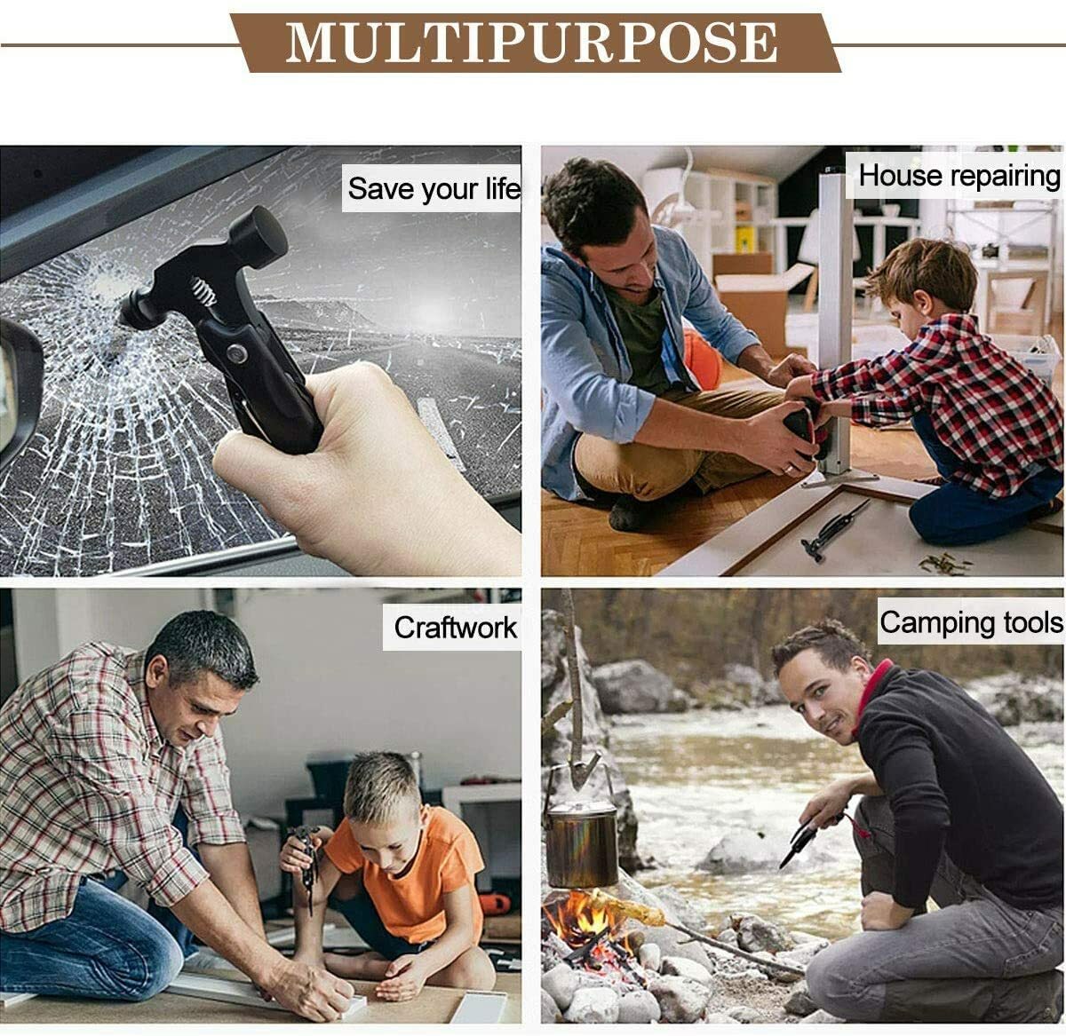 Custom Laser Engraved Multitool 12 in 1 Mini Portable Hammer Shipped from USA KS