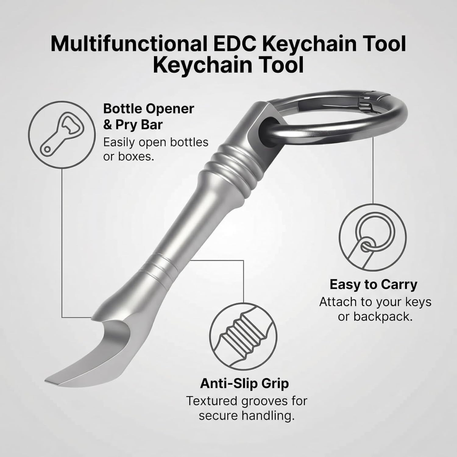 EDC Pry Bar Pocket Multi Tool – Solid Titanium Pry Tool with Keychain Hole, Comp