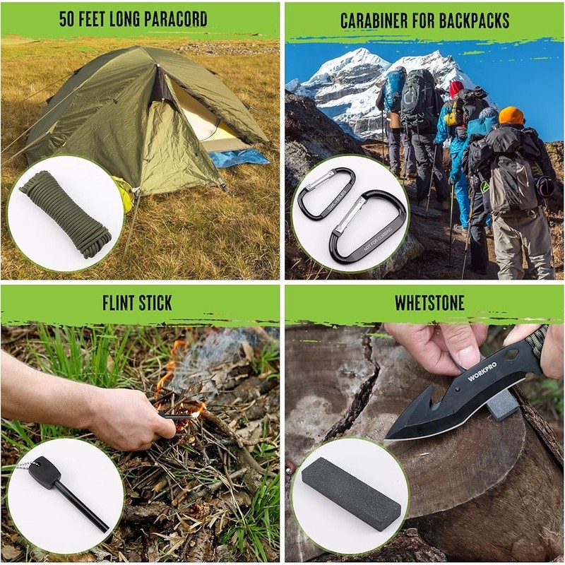9-Piece Camping Tool Set Hatchet Knife Machete Headlamp Paracord Survival Gear