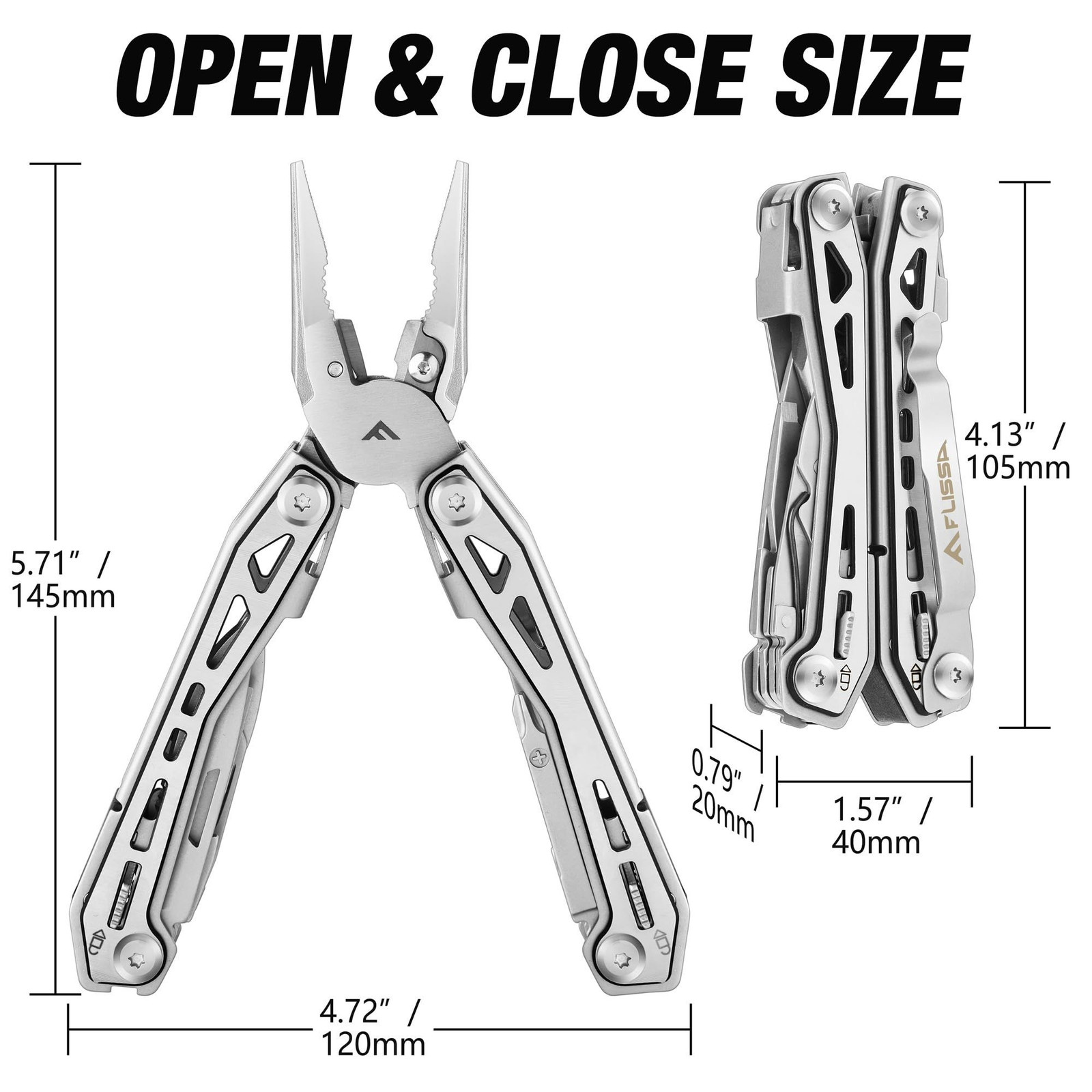 FLISSA 16-in-1 Stainless Steel Multi Tool, Gifts for Men Dad, EDC Silver