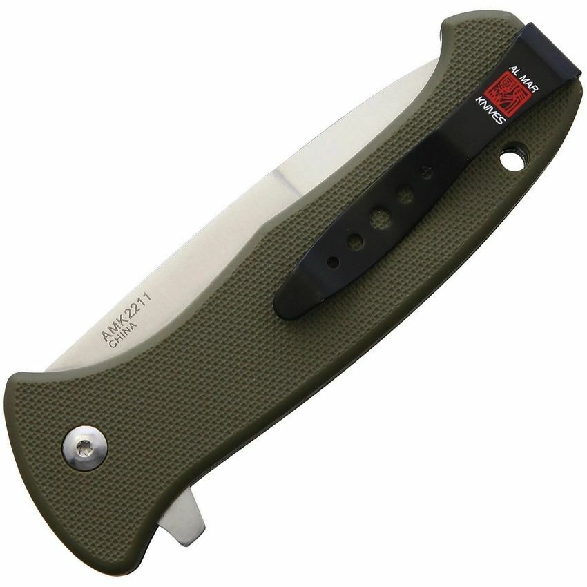 Al Mar Mini SERE 2020 Folding Knife 3.63″ 8Cr13MoV Steel Blade Green FRN Handle