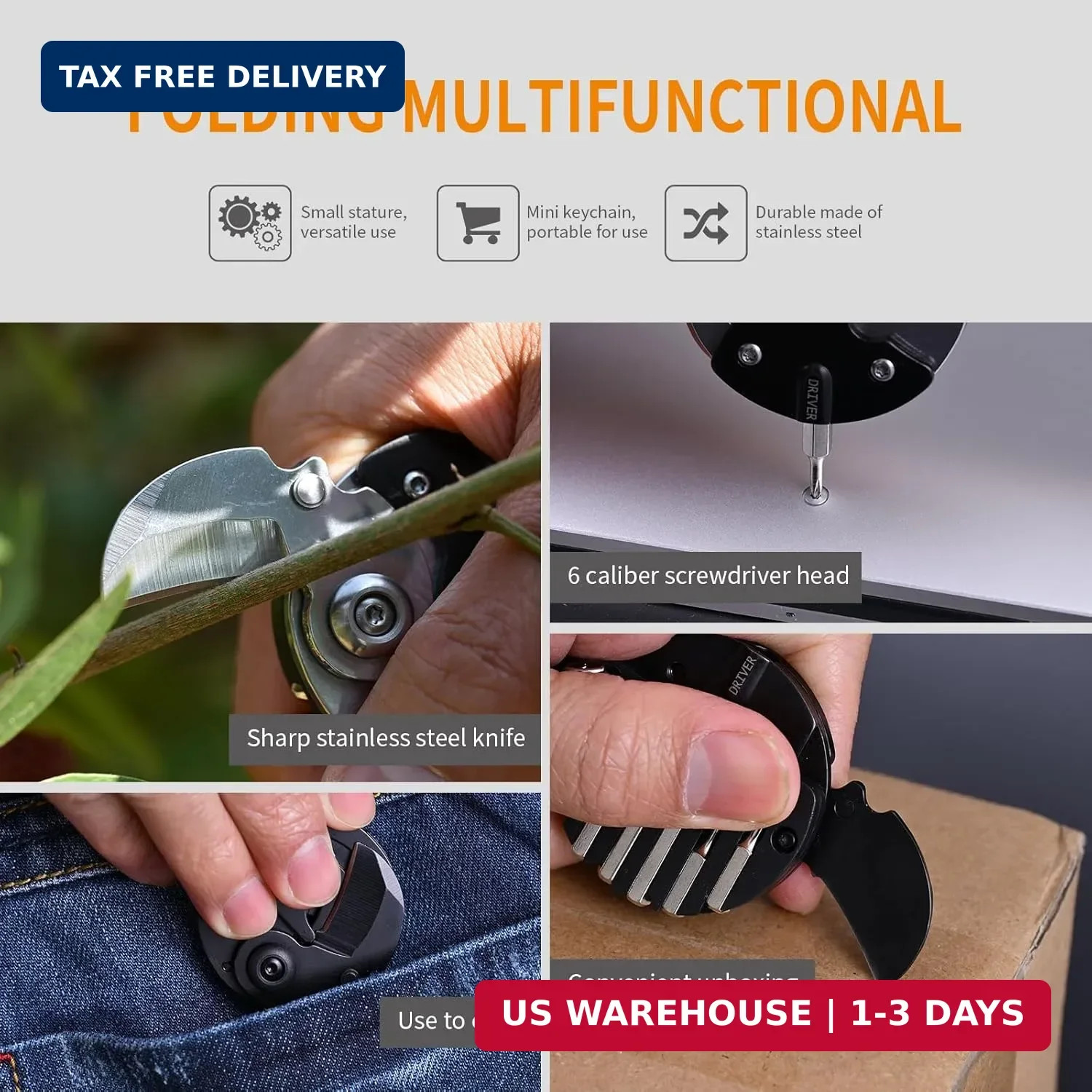 7-in-1 mini outdoor folding multifunctional tool – Small EDC Multitool with Scre