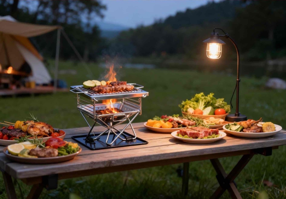 Outdoor folding barbecue grill stainless steel portable multifunctional grill