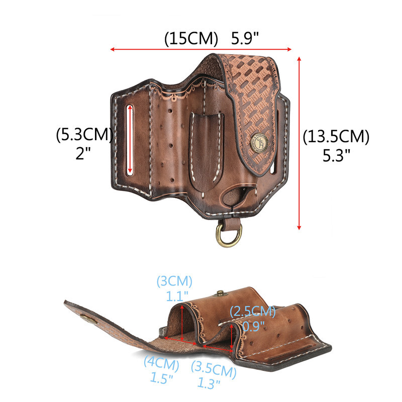 TOURBON 4-in-1 Leather Multitool Belt Holster for Flashlight/EDC/Pen Sheath Gift