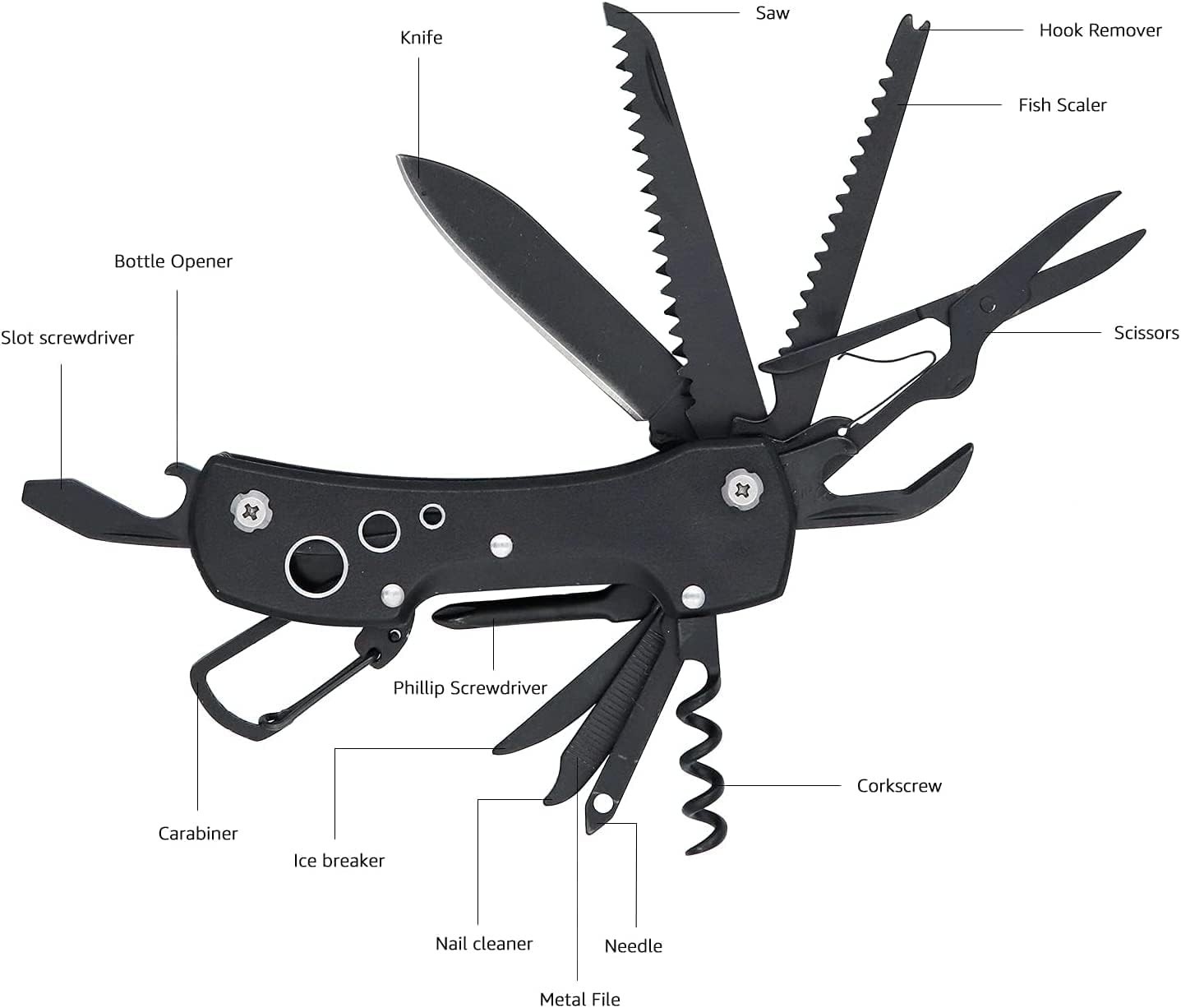 15-in-1 Stainless Steel Multitool Pocket Knife with Sheath for Hiking, Campin…