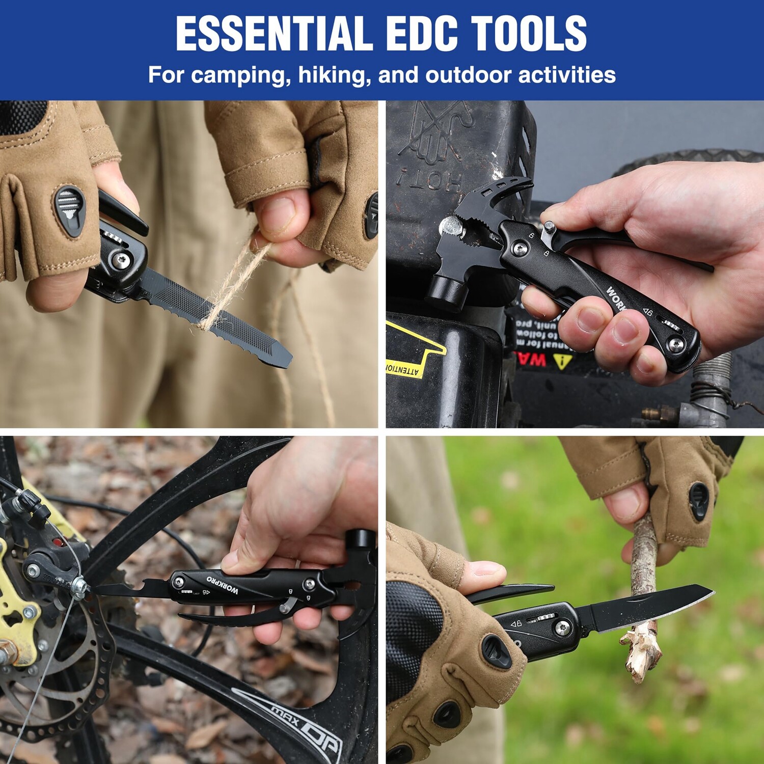 WORKPRO 12-in-1 Camping Tool Multitool Mini Hammer Multi Tools Pliers Saw Blade