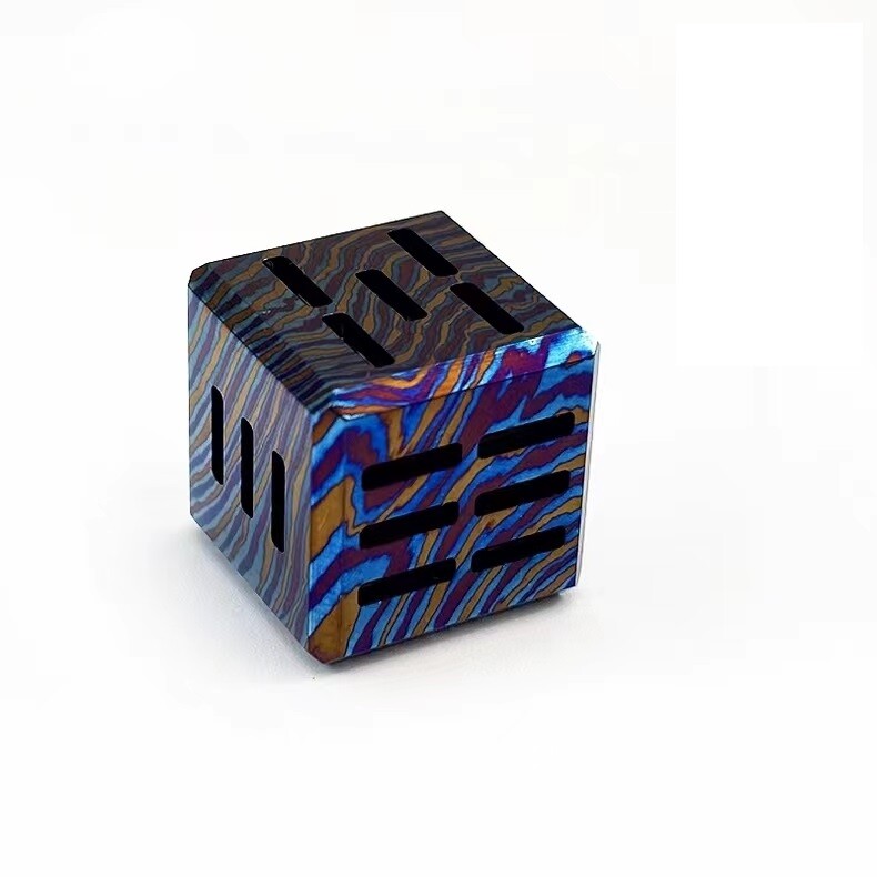 Solid Titanium Damascus Dice Whiskey Chilling Stone Metal Ice Cube EDC Toy Gift