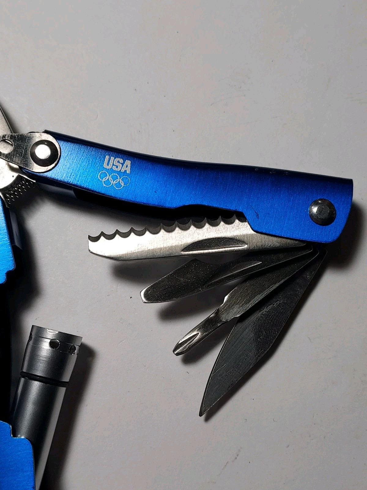 Blue Mini Multi Tool with USA & Olympic Rings + Nylon Pouch – Pliers, Blade