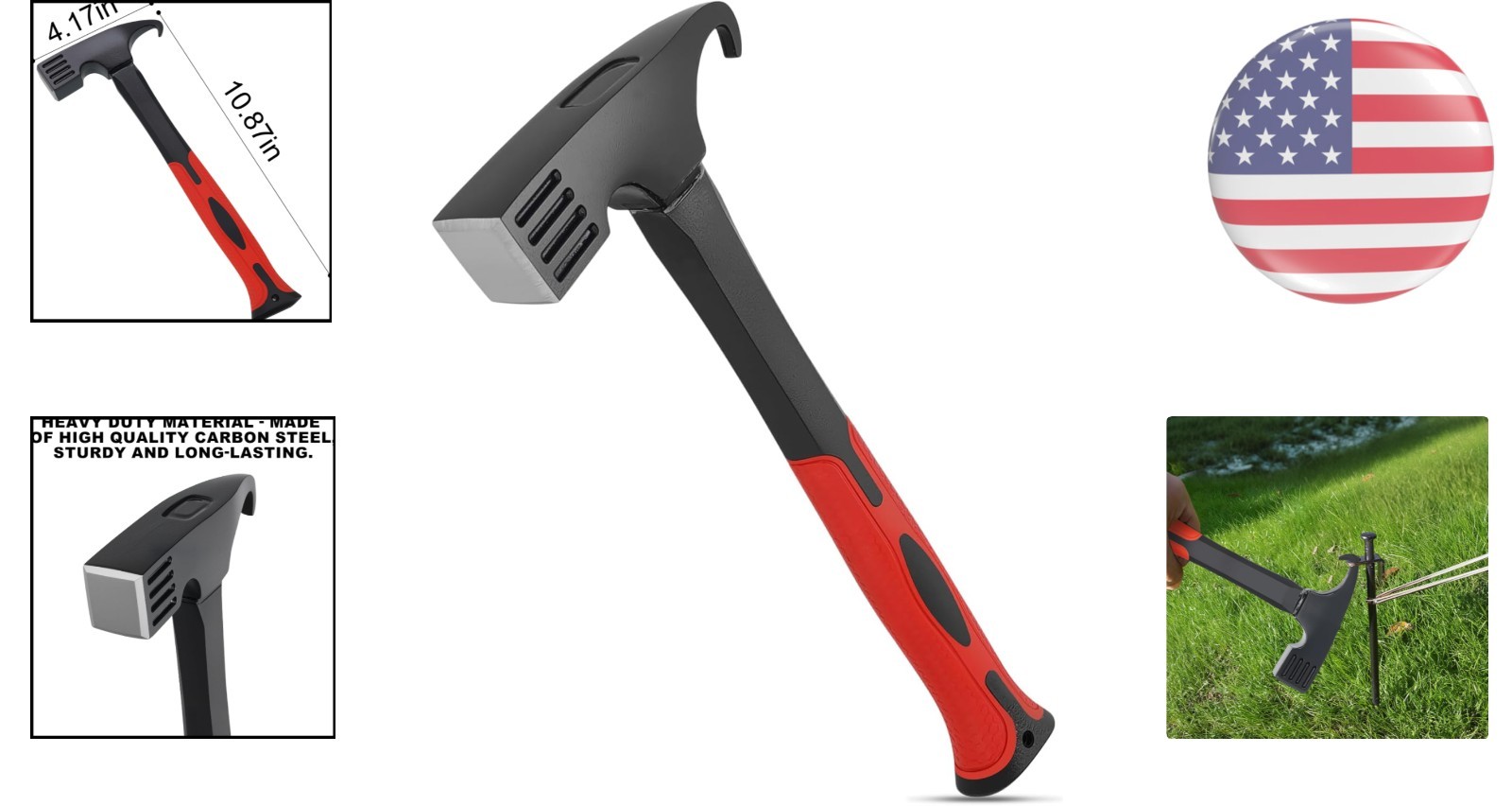 OutdoorPro 10.8″ Heavy-Duty Camping Hammer & Tent Stake Remover – Durable Steel