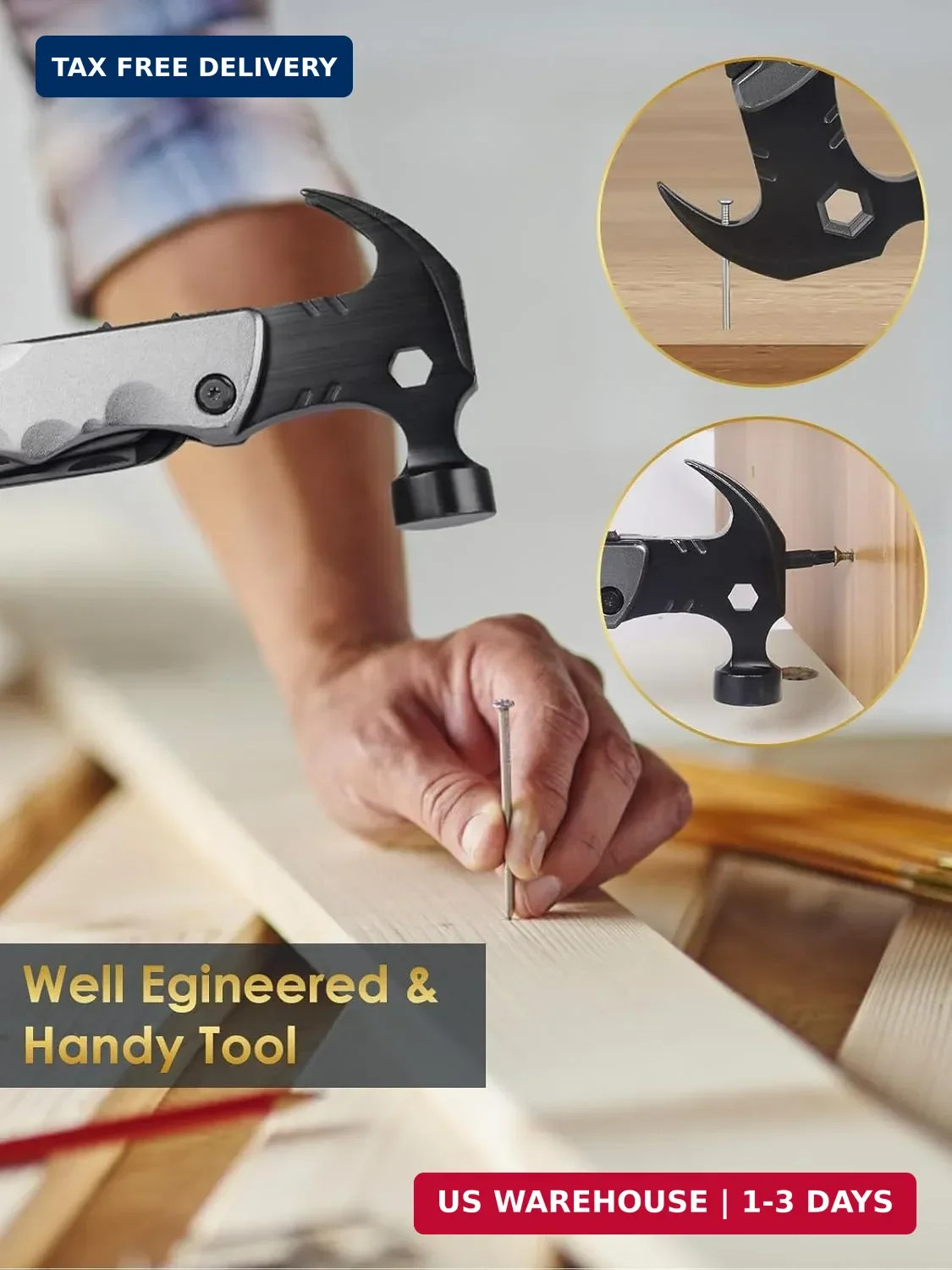 Fathers Day Dad Gifts from Daughter Son Wife, 13 in 1 Hammer Multitool, Cool Cam