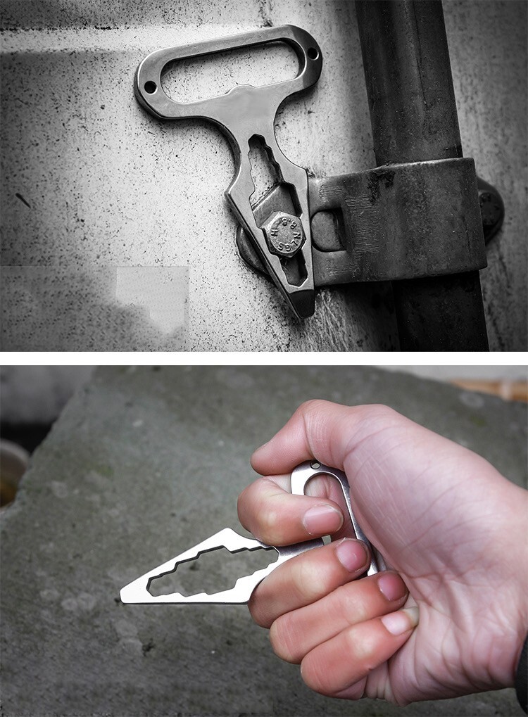 EDC Stainless Steel Wrench Bottle Opener Key Chain Ring Crowbar Pry Bar